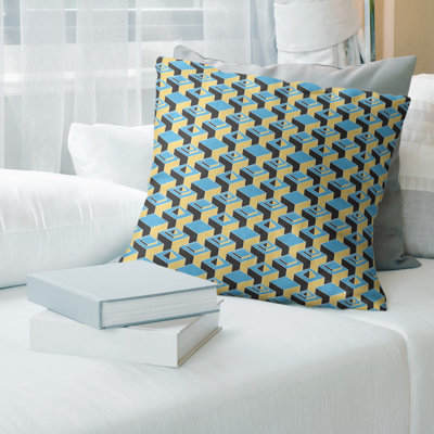 Skyscrapers Pattern Throw Pillow Cover 16x16 Designer Blue Throw Pillow Cover